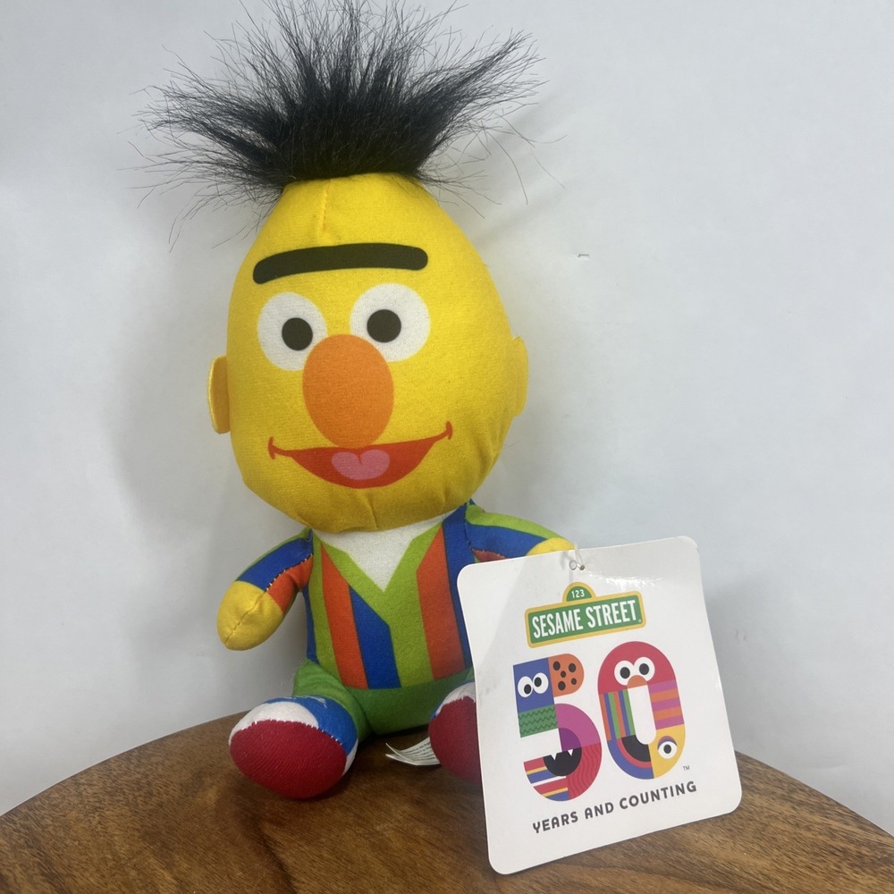 Sesame Street Workshop 50th Anniversary Bert Plush Toy 9"‎ Bright Colors NEW
